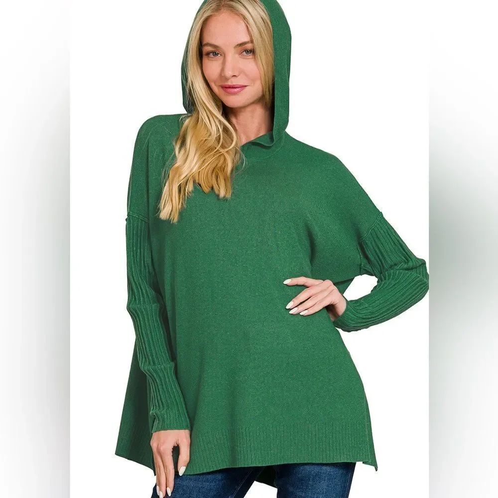 ZENANA DARK GREEN DRAWSTRING HOODIE WITH RIB SLEEVE SWEATER
STYLE:TW-2435A